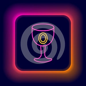 Glowing neon line Medieval goblet icon isolated on black background. Holy grail. Colorful outline concept. Vector