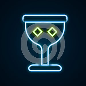 Glowing neon line Medieval goblet icon isolated on black background. Holy grail. Colorful outline concept. Vector