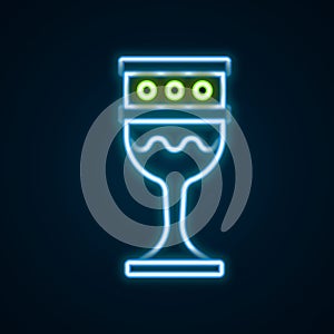Glowing neon line Medieval goblet icon isolated on black background. Holy grail. Colorful outline concept. Vector