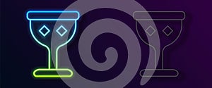 Glowing neon line Medieval goblet icon isolated on black background. Holy grail. Vector