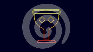 Glowing neon line Medieval goblet icon isolated on blue background. Holy grail. 4K Video motion graphic animation