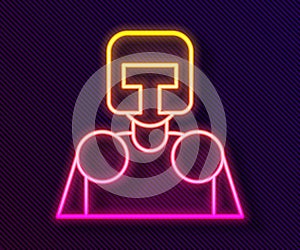 Glowing neon line Medieval knight icon isolated on black background. Vector