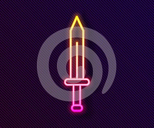 Glowing neon line Medieval sword icon isolated on black background. Medieval weapon. Vector