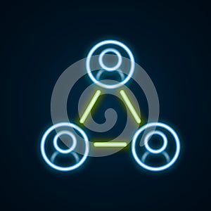 Glowing neon line Meeting icon isolated on black background. Business team meeting, discussion concept, analysis