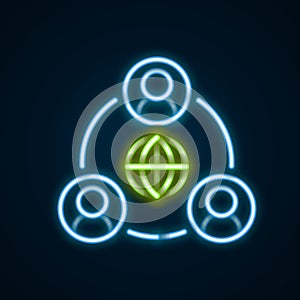 Glowing neon line Meeting icon isolated on black background. Business team meeting, discussion concept, analysis