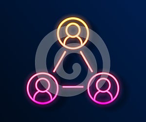 Glowing neon line Meeting icon isolated on black background. Business team meeting, discussion concept, analysis
