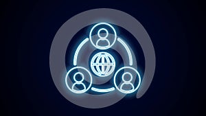 Glowing neon line Meeting icon isolated on black background. Business team meeting, discussion concept, analysis