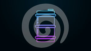 Glowing neon line Metal beer keg icon isolated on black background. 4K Video motion graphic animation