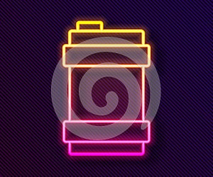 Glowing neon line Metal beer keg icon isolated on black background. Vector