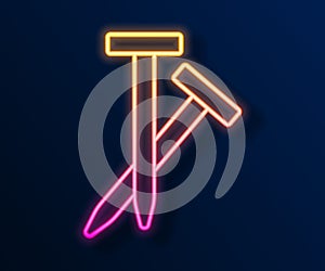 Glowing neon line Metallic nails icon isolated on black background. Vector