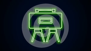 Glowing neon line Military mine icon isolated on black background. Claymore mine explosive device. Anti personnel mine