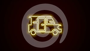 Glowing neon line Minibus icon isolated on black background. 4K Video motion graphic animation