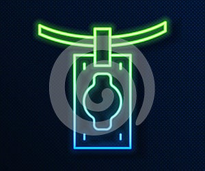 Glowing neon line Money laundering icon isolated on blue background. Money crime concept. Vector