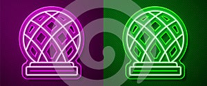 Glowing neon line Montreal Biosphere icon isolated on purple and green background. Vector