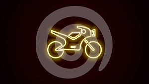 Glowing neon line Motorcycle icon isolated on black background. 4K Video motion graphic animation