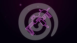 Glowing neon line MP9 submachine gun icon isolated on black background. Automatic weapon. 4K Video motion graphic