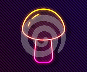Glowing neon line Mushroom icon isolated on black background. Vector