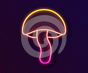 Glowing neon line Mushroom icon isolated on black background. Vector