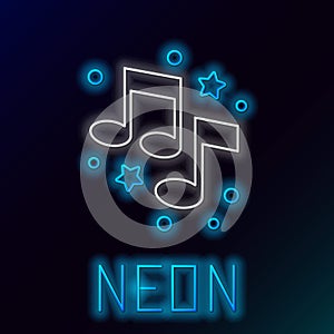 Glowing neon line Music note, tone icon isolated on black background. Colorful outline concept. Vector