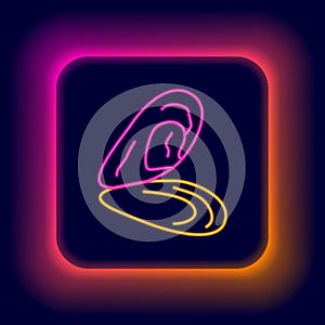 Glowing neon line Mussel icon isolated on black background. Fresh delicious seafood. Colorful outline concept. Vector