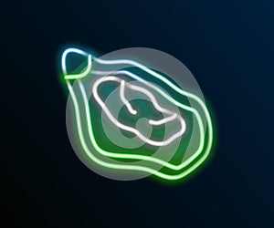 Glowing neon line Mussel icon isolated on black background. Fresh delicious seafood. Colorful outline concept. Vector