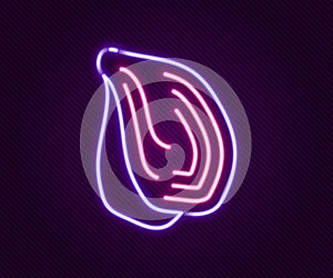 Glowing neon line Mussel icon isolated on black background. Fresh delicious seafood. Colorful outline concept. Vector