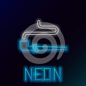 Glowing neon line Native American indian smoking pipe icon isolated on black background. Colorful outline concept
