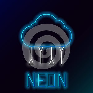 Glowing neon line Network cloud connection icon isolated on black background. Social technology. Cloud computing concept