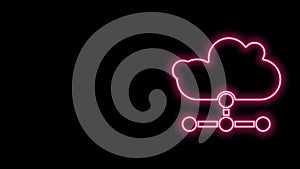 Glowing neon line Network cloud connection icon isolated on black background. Social technology. Cloud computing concept