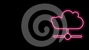 Glowing neon line Network cloud connection icon isolated on black background. Social technology. Cloud computing concept