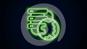Glowing neon line Network cloud connection icon isolated on black background. Social technology. Cloud computing concept