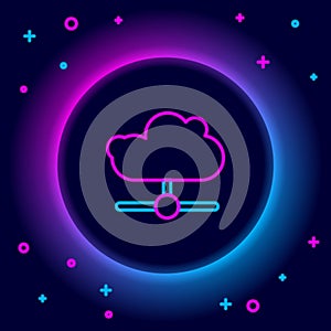 Glowing neon line Network cloud connection icon isolated on black background. Social technology. Cloud computing concept