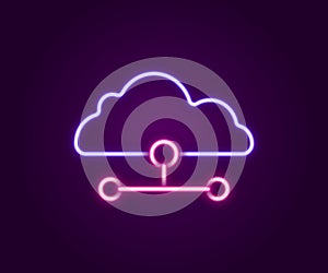 Glowing neon line Network cloud connection icon isolated on black background. Social technology. Cloud computing concept