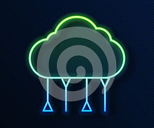 Glowing neon line Network cloud connection icon isolated on blue background. Social technology. Cloud computing concept