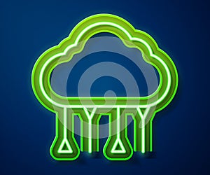 Glowing neon line Network cloud connection icon isolated on blue background. Social technology. Cloud computing concept