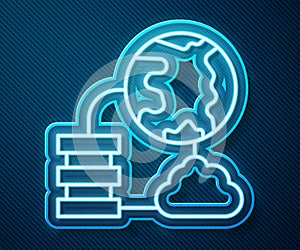 Glowing neon line Network cloud connection icon isolated on blue background. Social technology. Cloud computing concept