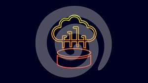 Glowing neon line Network cloud connection icon isolated on blue background. Social technology. Cloud computing concept