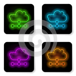 Glowing neon line Network cloud connection icon isolated on white background. Social technology. Cloud computing concept