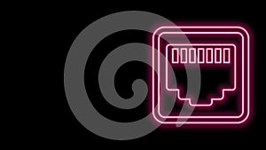 Glowing neon line Network port - cable socket icon isolated on black background. LAN, ethernet port sign. Local area