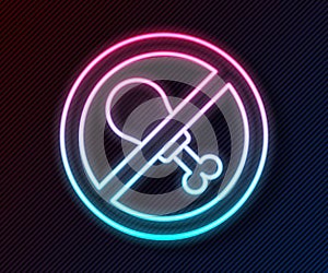 Glowing neon line No meat icon isolated Glowing neon line background. No fast food allowed - vegetarian food. Vector