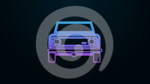 Glowing neon line Off road car icon isolated on black background. Jeep sign. 4K Video motion graphic animation