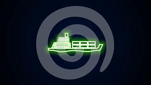 Glowing neon line Oil tanker ship icon isolated on black background. 4K Video motion graphic animation
