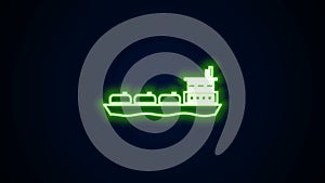 Glowing neon line Oil tanker ship icon isolated on black background. 4K Video motion graphic animation