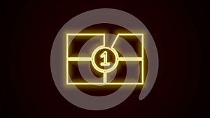 Glowing neon line Old film movie countdown frame icon isolated on black background. Vintage retro cinema timer count. 4K