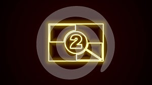 Glowing neon line Old film movie countdown frame icon isolated on black background. Vintage retro cinema timer count. 4K