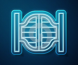 Glowing neon line Old western swinging saloon door icon isolated on blue background. Vector