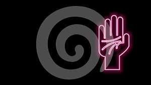 Glowing neon line Palmistry of the hand icon isolated on black background. 4K Video motion graphic animation