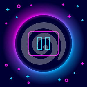 Glowing neon line Pause button icon isolated on black background. Colorful outline concept. Vector