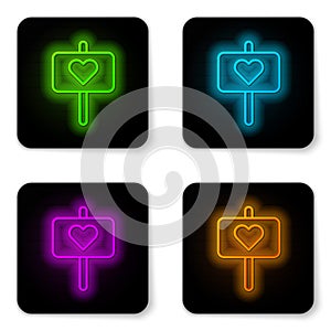 Glowing neon line Peace icon isolated on white background. Hippie symbol of peace. Black square button. Vector