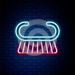 Glowing neon line Pedicure brush or grater icon isolated on brick wall background. Brush for cleaning nails for manicure